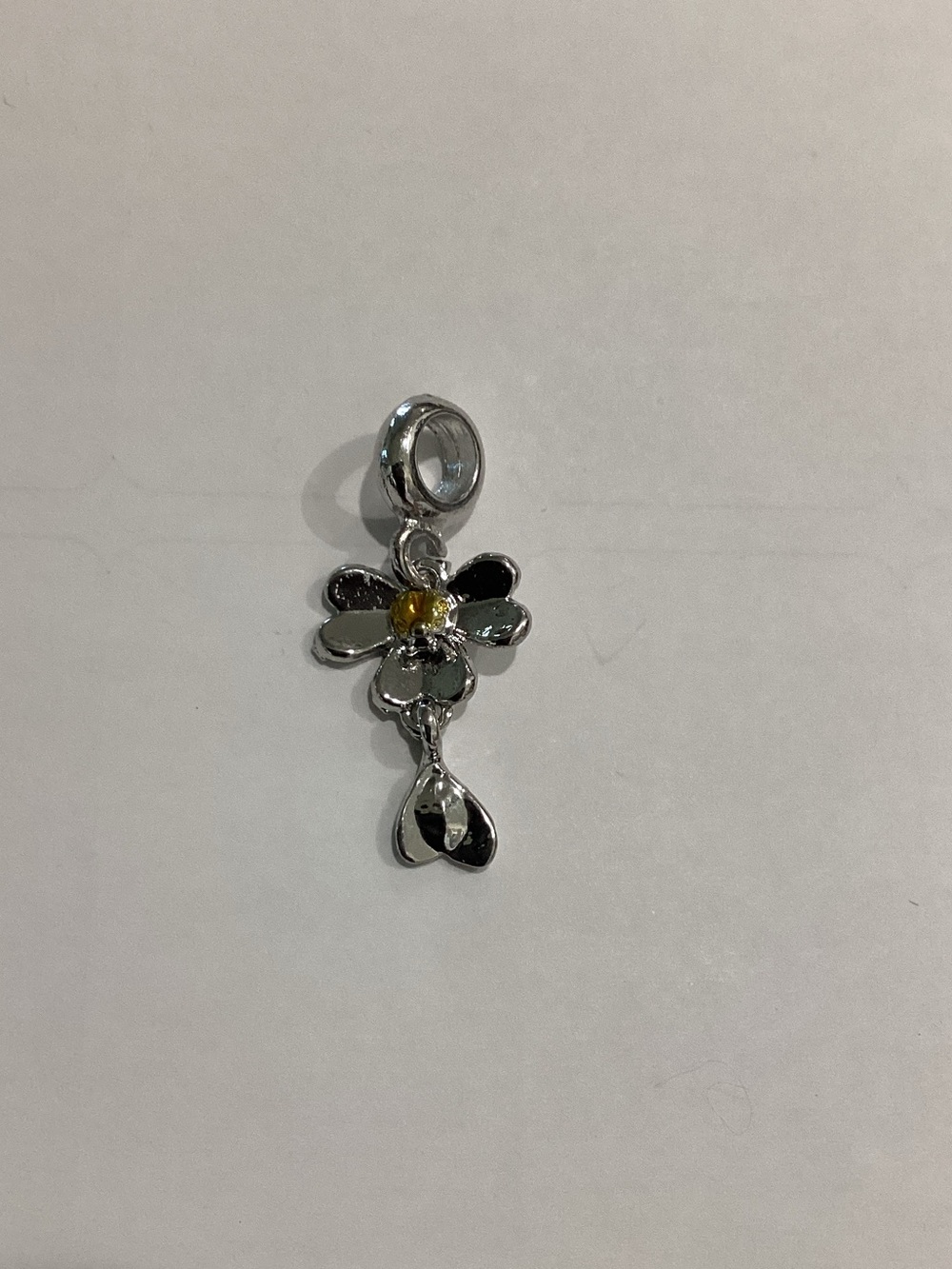 Silver Flower Drop Charm with‎ Yellow Center